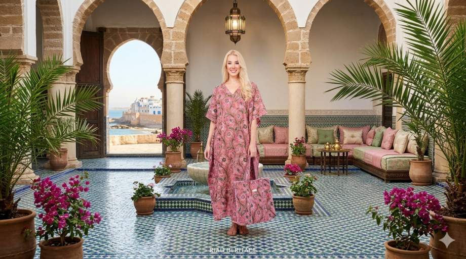 bohosoleil maroc riad caftan coton sac fleurs rose