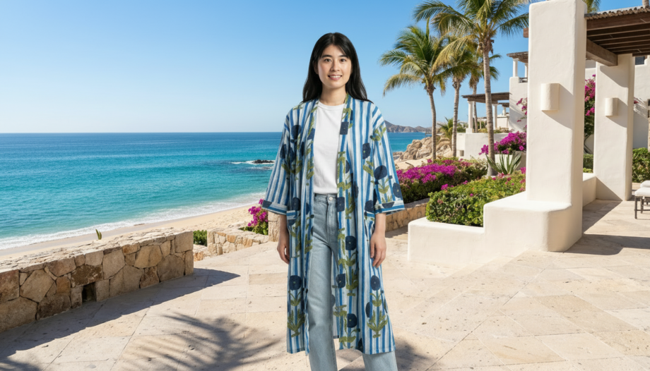 kimono peignoir coton tendance fleurs rayures