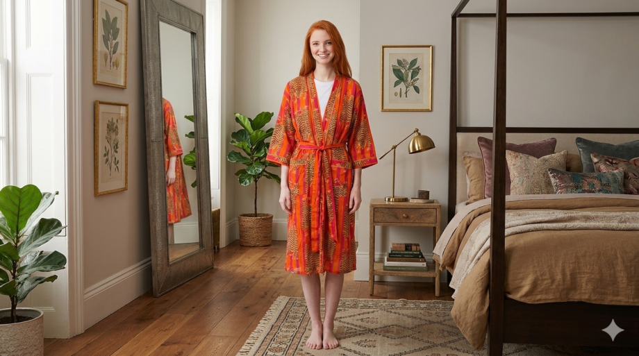 jaipur bedroom chambre intérieur peignoir kimono coton