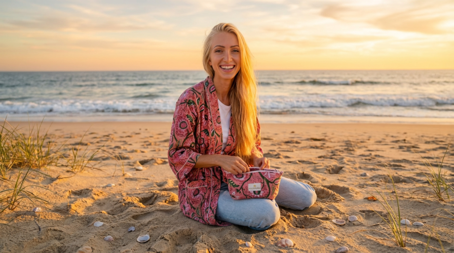kimono coton peignoir plage vacances stylé élégance fleurs rose