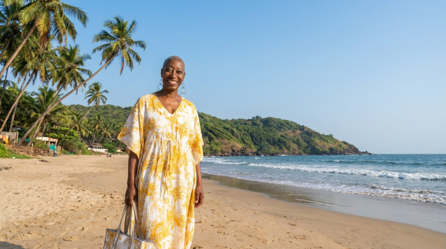 caftan et sac assortis plage coton vacances goa