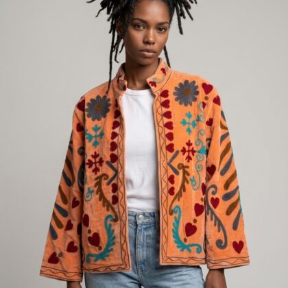 veste velours beurre jaune suzani broderies peace