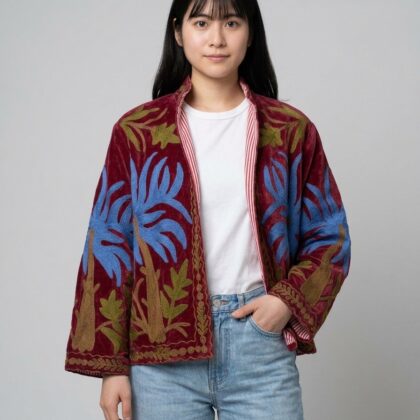 veste velours bordeaux palmiers suzani broderies