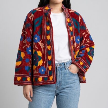 veste velours bordeaux suzanni rosacée fleurs