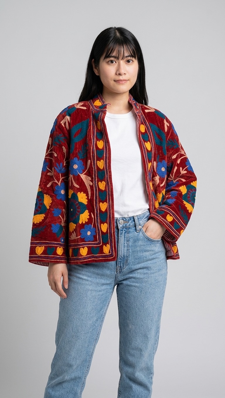 veste velours bordeaux suzanni rosacée fleurs