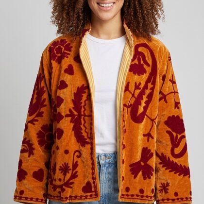 veste suzani velours orange et broderies fleurs love 2
